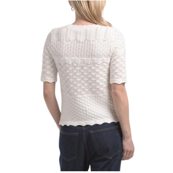 ELIE TAHARI Elbow Sleeve Crew Neck Crochet Sweater - Picture 2 of 5